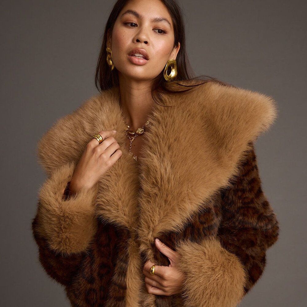 12th Tribe Wild Heart Leopard Faux Fur Cropped Jacket Size XSXS